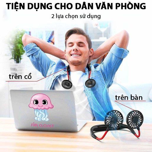 Quạt mini cầm tay đeo cổ 2 cánh 3 chế độ gió siêu mát