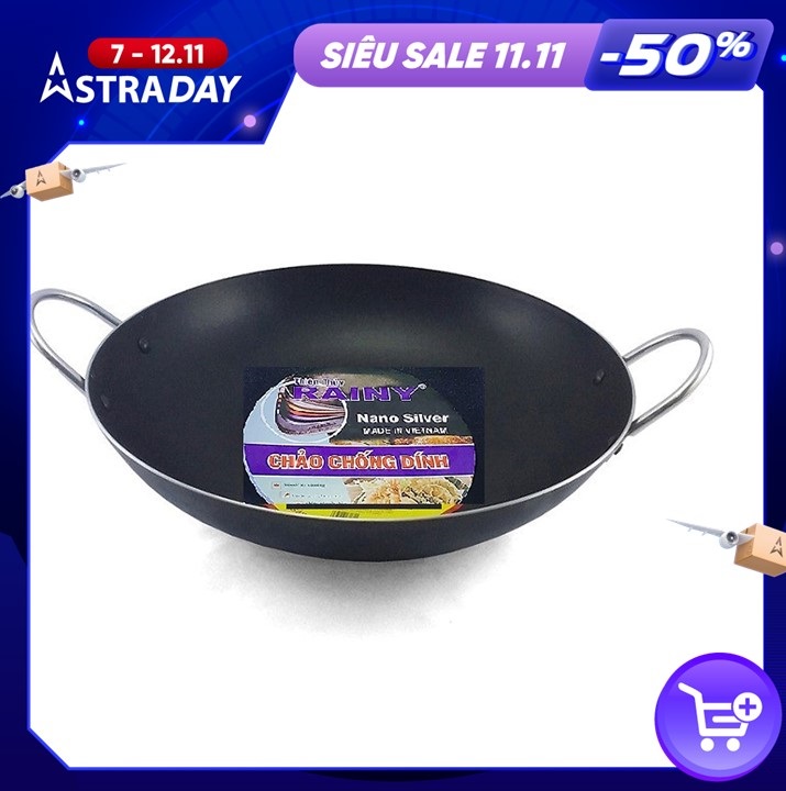 Chảo Chống Dính 2 Quai Hợp Kim Nhôm Lòng Sâu Rainy 30 Cm - Hàng Chính Hãng