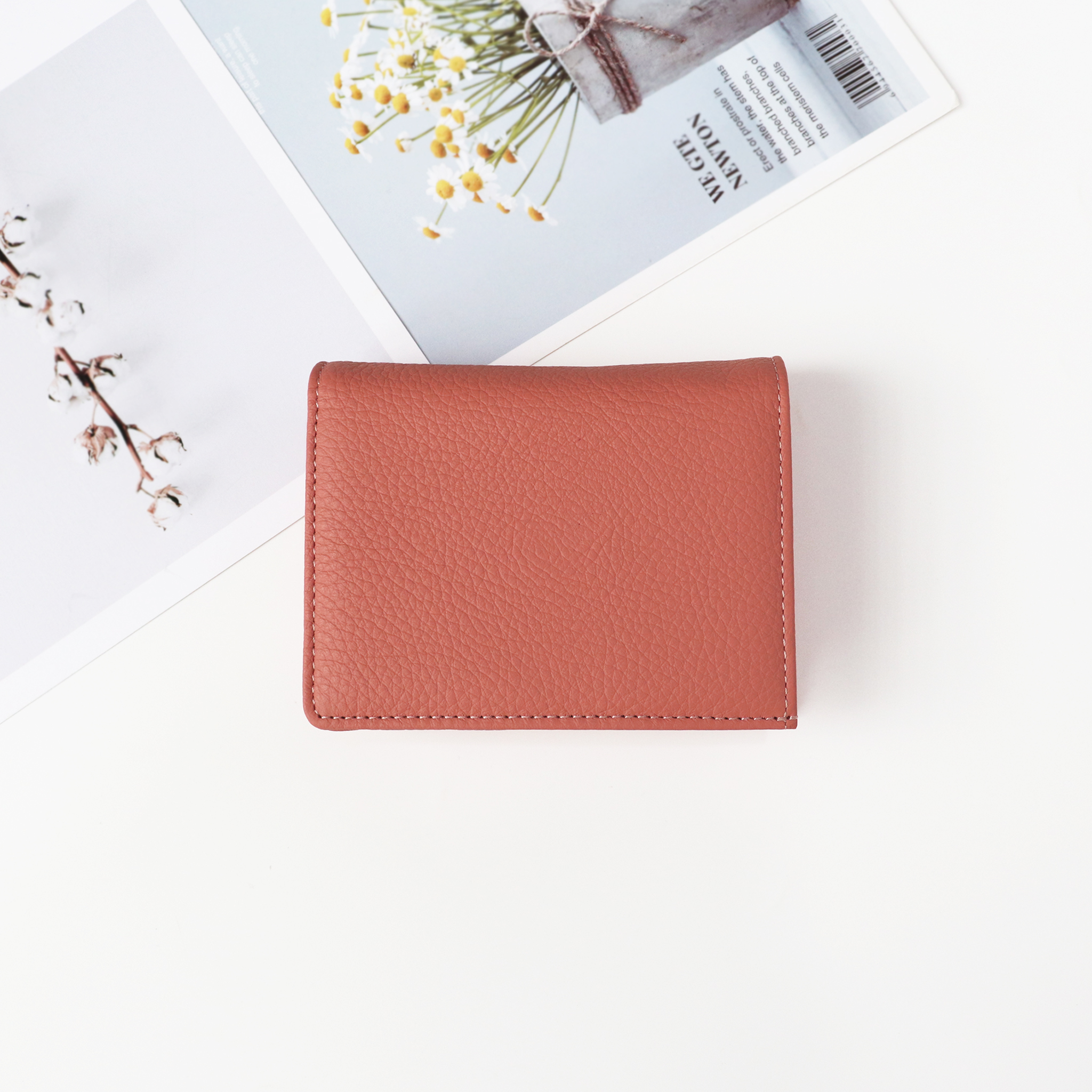 Ví nữ gấp mini da bò trơn Pink Ohara