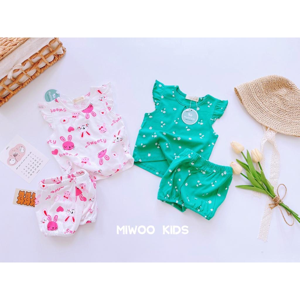 Miwoo Kids - Bộ Đồ Bé Gái Vải Cotton In Họa Tiết Áo Tay Cánh Tiên Phối Quần Short Bo Chun Cho bé 7-20kg