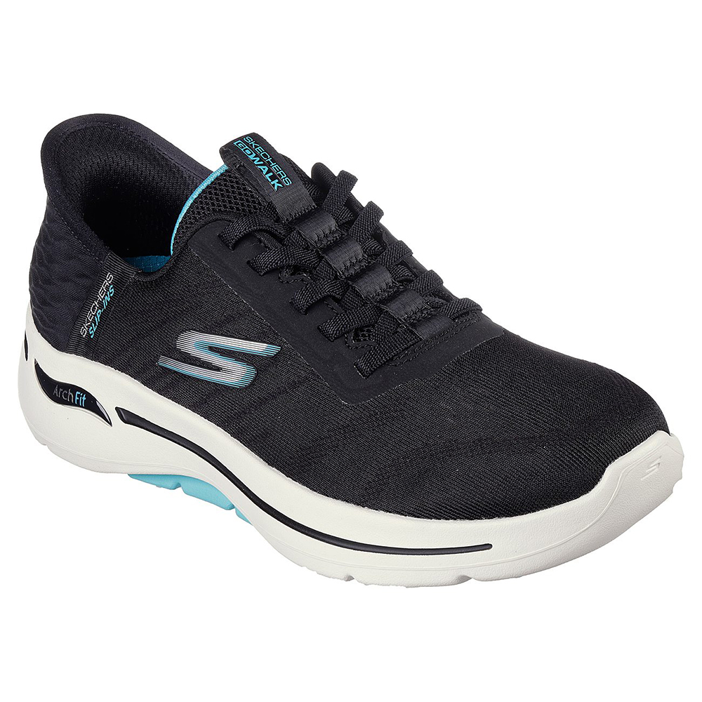 Skechers Nữ Giày Thể Thao Đi Bộ Giặt Máy Được, Tập Gym, Đi Học, Đi Làm, Thường Ngày Slip-Ins GOwalk Arch Fit Wavy Sky Walking Arch Fit, Comfort Pillar Technology, Machine Washable, Slip-Ins, Ultra Go - 124884-BKTQ