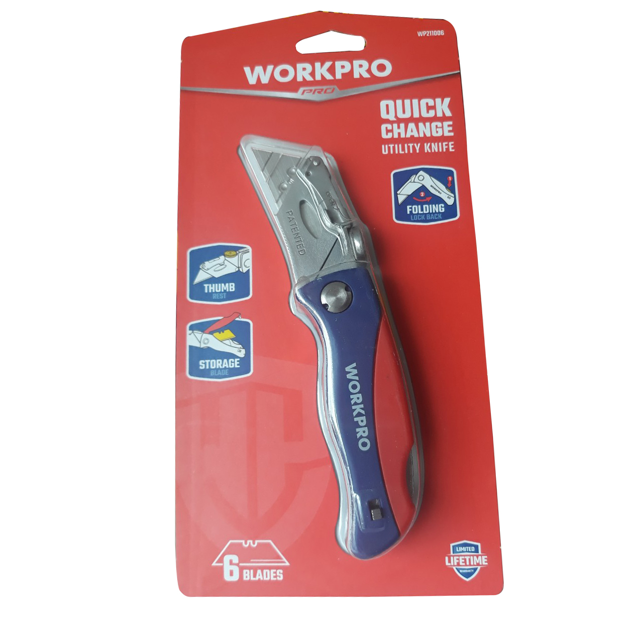Dao rọc cáp tiện ích có lưỡi cắt gấp gọn, có thể thay thế lưỡi dao nhanh chóng Workpro WP211006