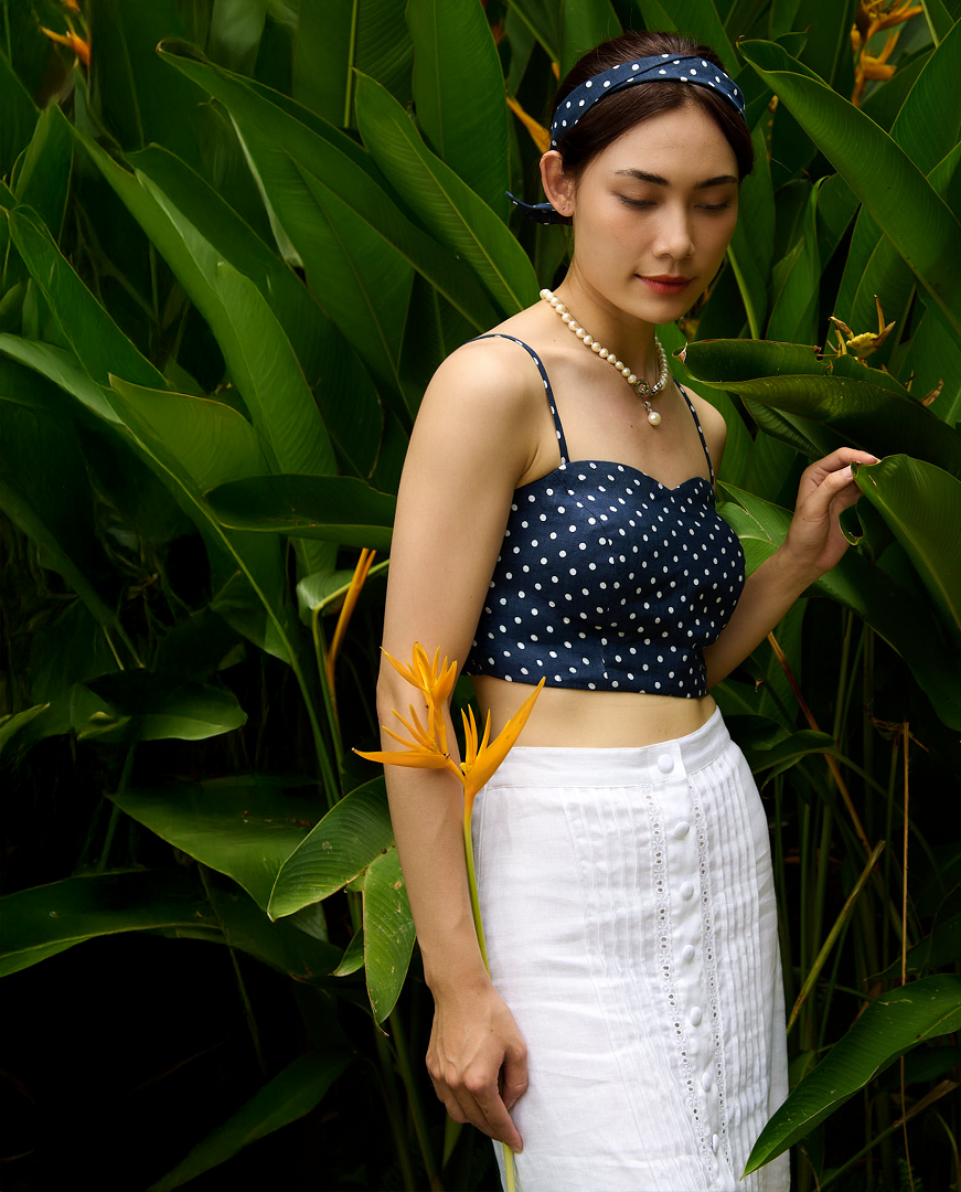 Áo Croptop Bratop Hai Dây Ngắn Hở Bụng Linen Vải Lanh Chấm Bi Hải Tinh Top208 thời trang thiết kế Hity