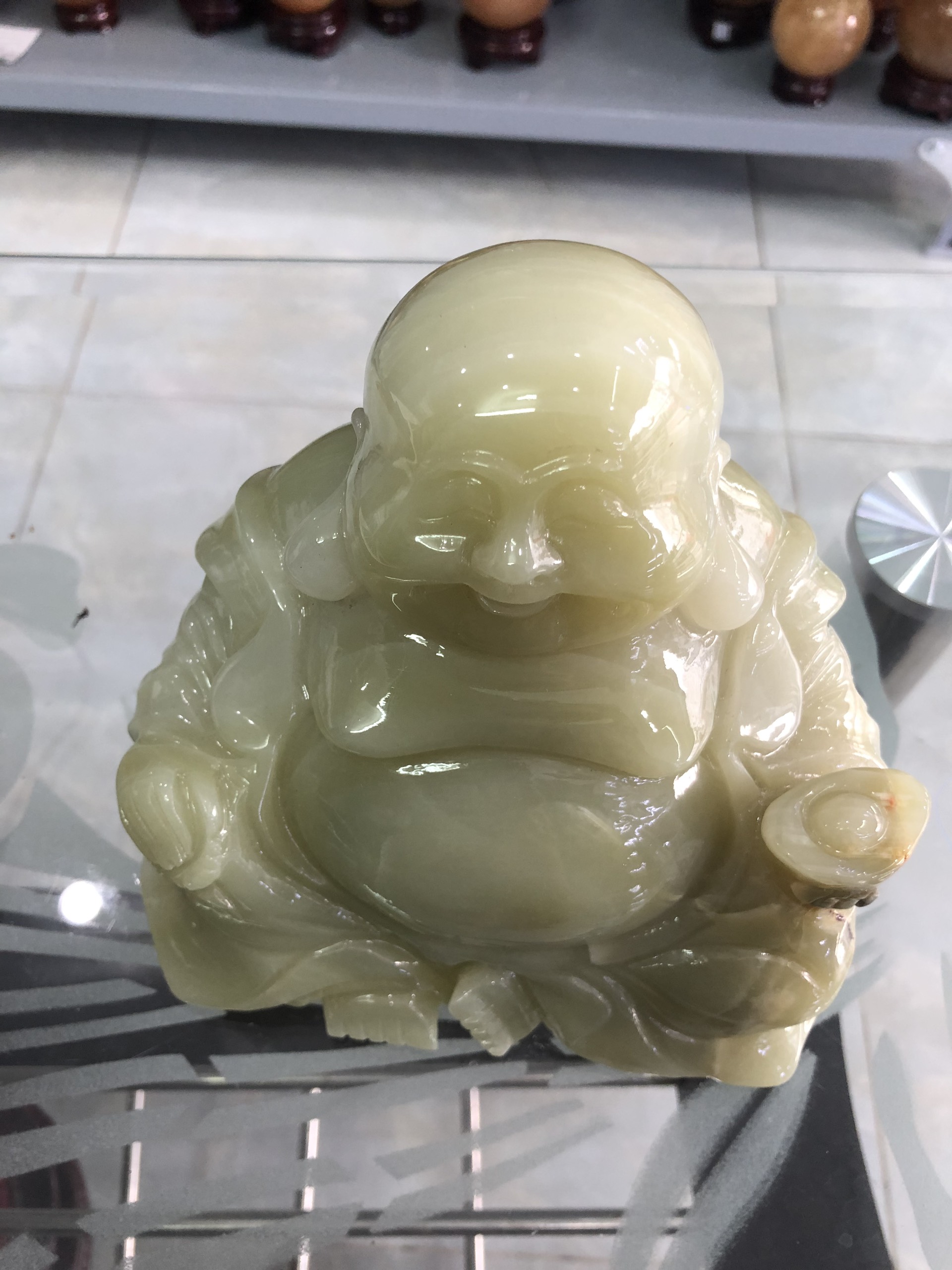 Tượng Phật di lặc đá ngọc xanh 2,1kg - cao 15cm