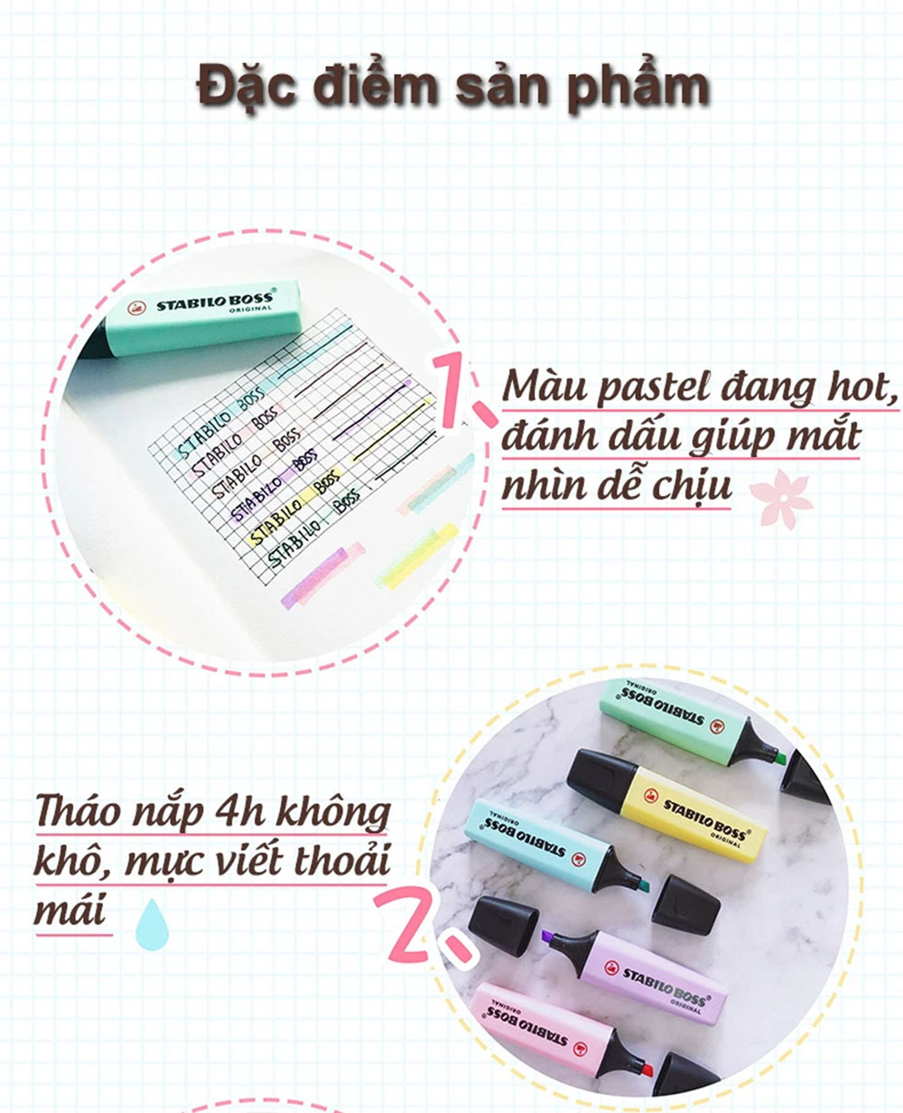 Bộ 3 Bút dạ quang STABILO BOSS ORIGINAL Pastel (HLP70)