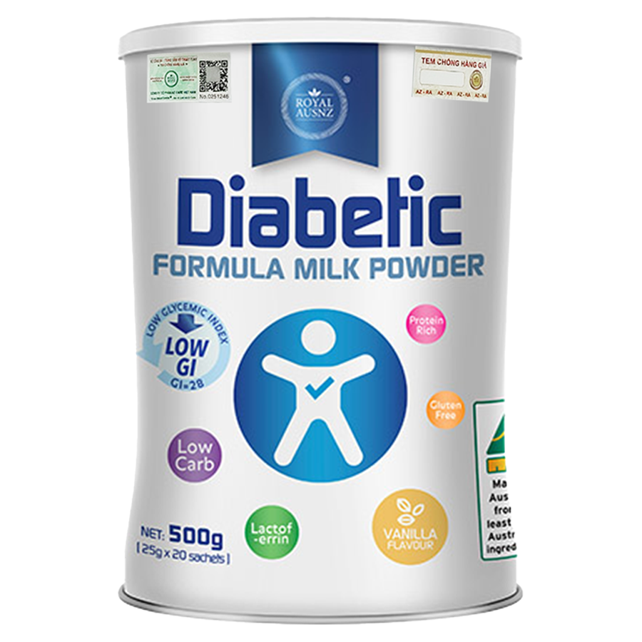 Sữa Bột RoyalAusnz Úc Diabetic Formula Hỗ Trợ Hạ Đường Máu Dành Cho Người Tiểu Đường Hộp 500gr