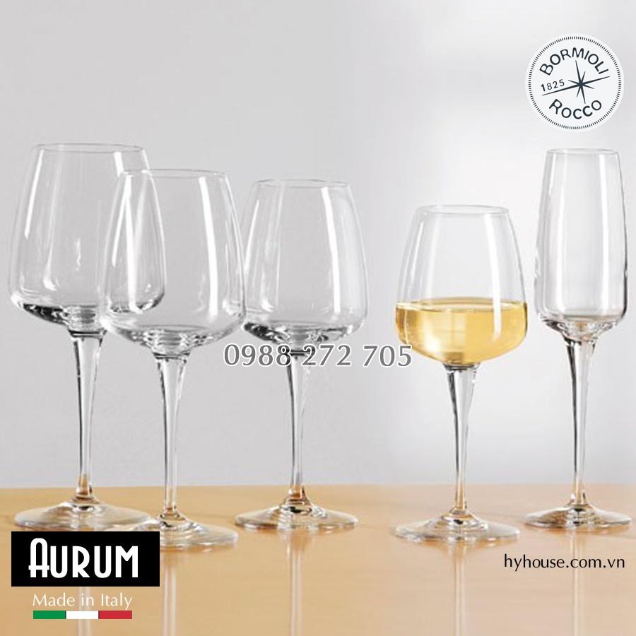 Ly uống rượu vang cao cấp, sâm panh thủy tinh, wine glass Aurum 350ml - Bormioli Rocco