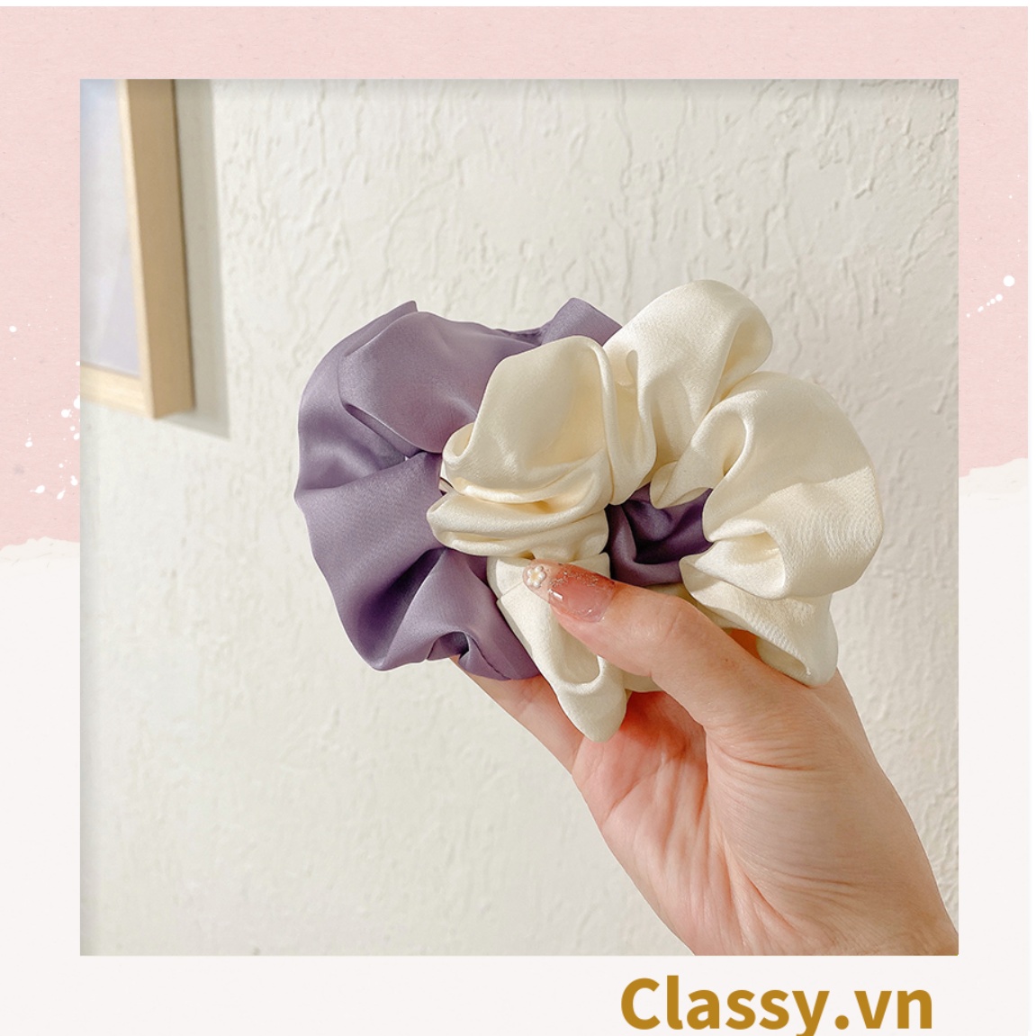 DÂY CỘT TÓC VẢI SCRUNCHIES SATIN MỜ HOT TREND, chất liệu satin mờ PK213