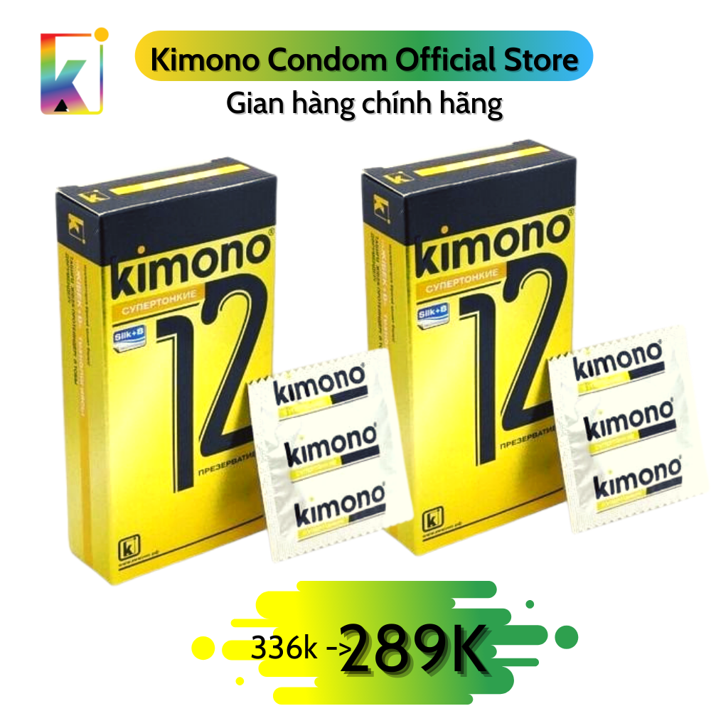 Combo 2 hộp Bao cao su Kimono Gold Siêu mỏng 0.02mm - Bôi trơn gốc nước - Loại 12 bao/hộp