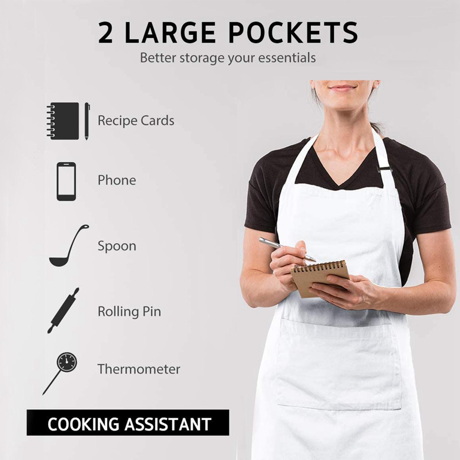 2X Men Women Cooking Apron with Large Pocket Baking Cooking Kitchen Apron White