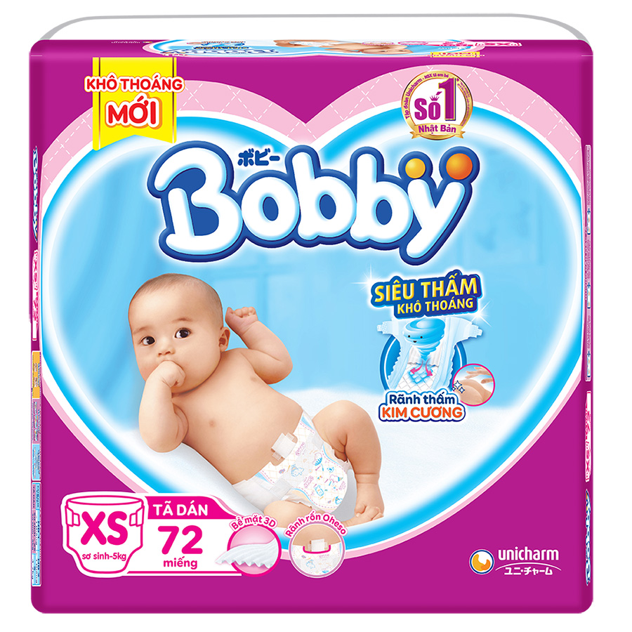 Tã Dán Sơ Sinh Bobby Gói Lớn XS72 (72 Miếng)