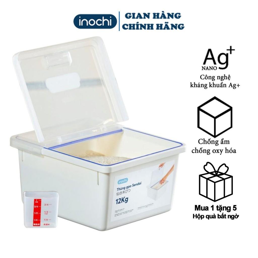 Thùng Đựng Gạo -Cao Cấp Sendai 12 KG Nắp Nhựa Kín Kháng Khuẩn Chống Ẩm Thông Minh Đạt Tiêu Chuẩn Nhật Bản THGN12