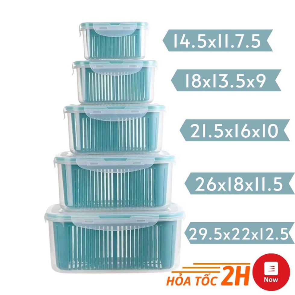 Hộp Nhựa Đựng Thực Phẩm, Hộp Đựng Thức Ăn Tủ Lạnh Cao Cấp SET 5, Hộp Đựng Đồ Ăn Kèm Rổ Và Nắp Đậy Đa Năng Tiện Lợi