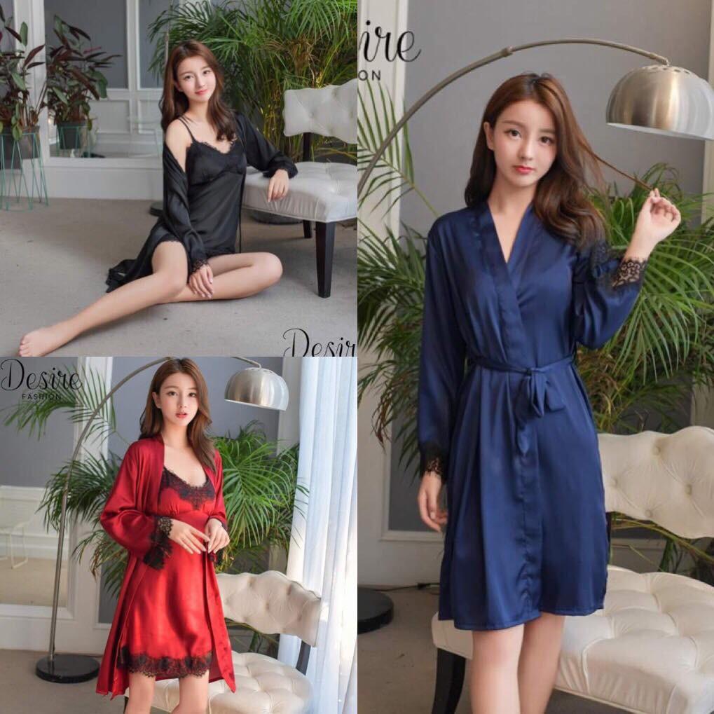 Set lụa ba món váy lụa, áo choàng, thắt lưng sang trọng