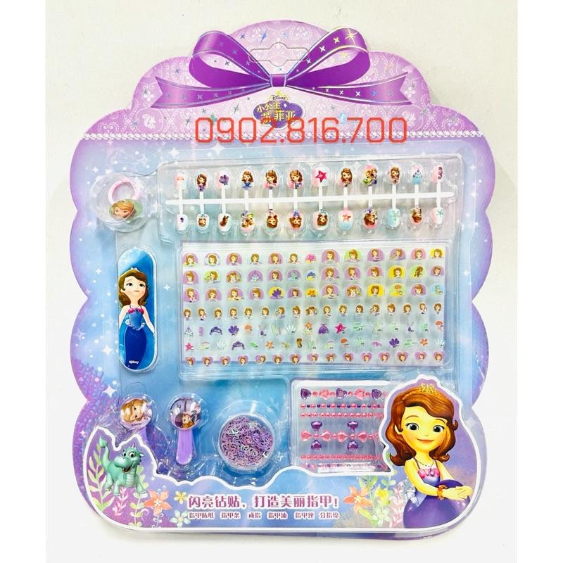 Vỉ đồ chơi trang điểm làm móng làm nails sticker 3D nổi dán móng tay cho bé gái hình Elsa-công chúa-Ariel-Sofia