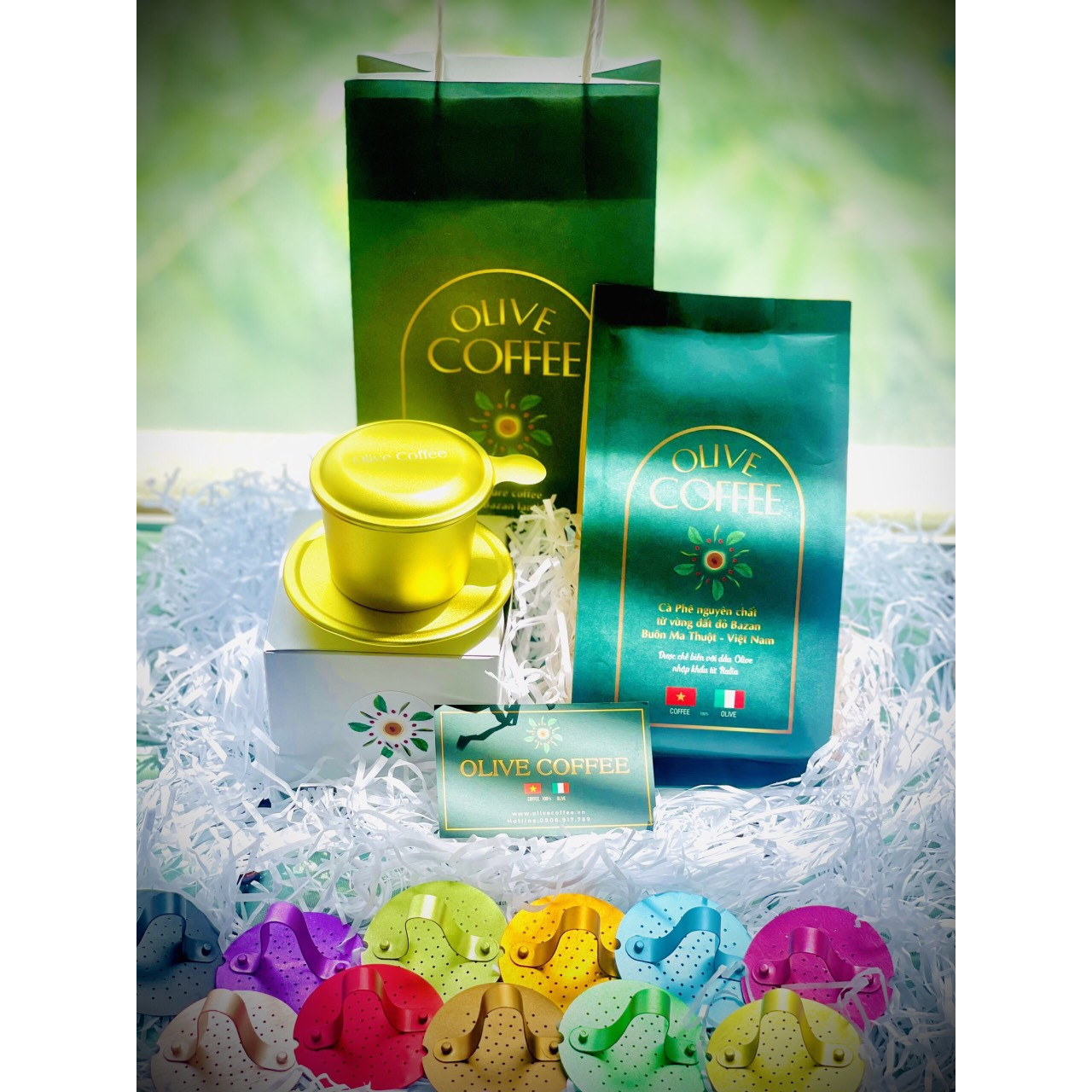 Combo Cà phê truyền thống 250 Gr + Phin Nhôm Cao Cấp chọn màu phong thủy - Traditional Olive Coffee 250Gr