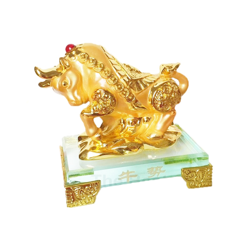 TƯỢNG CHÚ TRÂU VÀNG ĐẾ THỦY TINH CAO CẤP - Trâu Vàng Kim Tiền