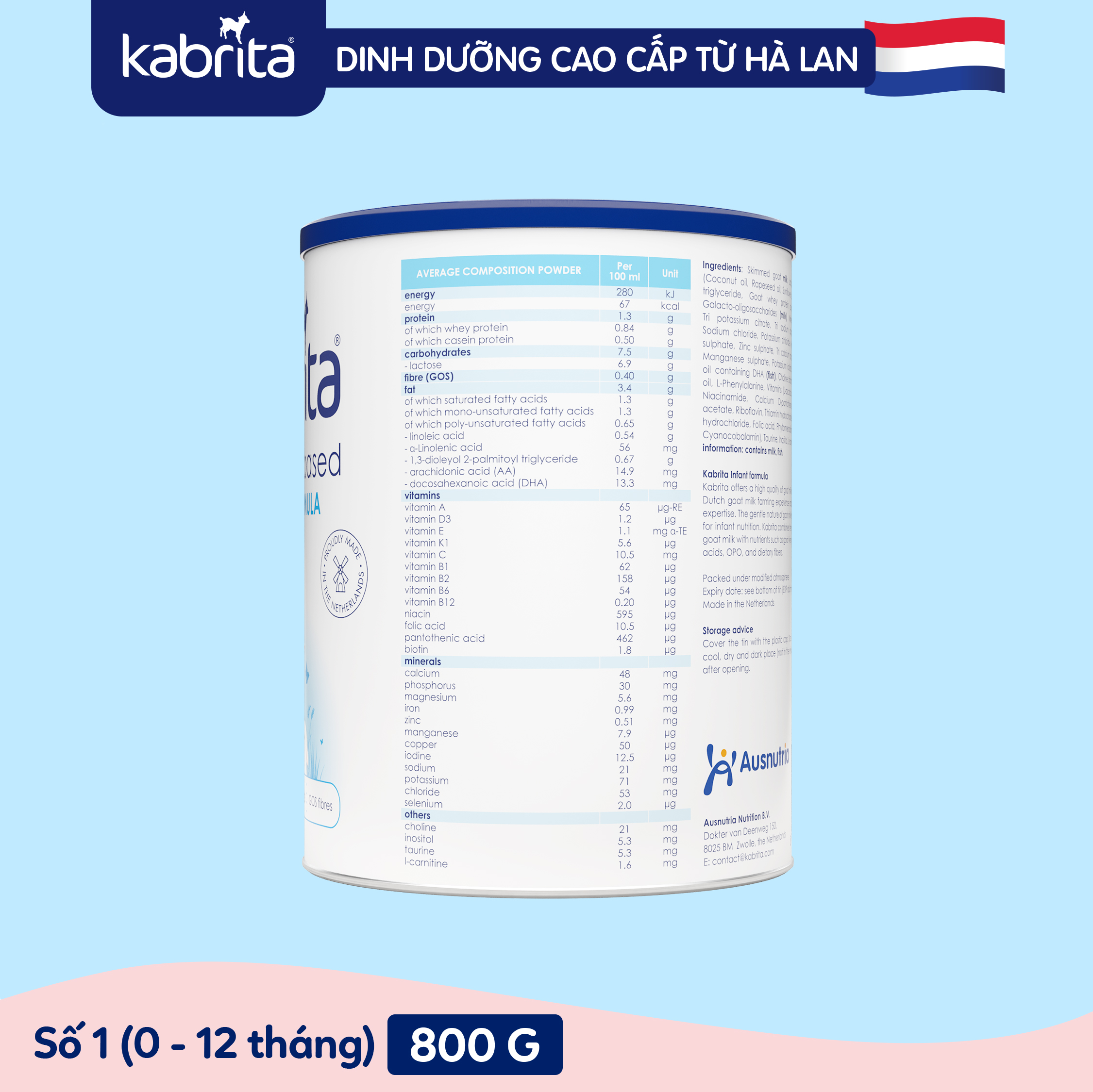 [TẶNG TÚI BỈM] COMBO 3 Sữa dê Kabrita số 1 cho trẻ- Lon 800g