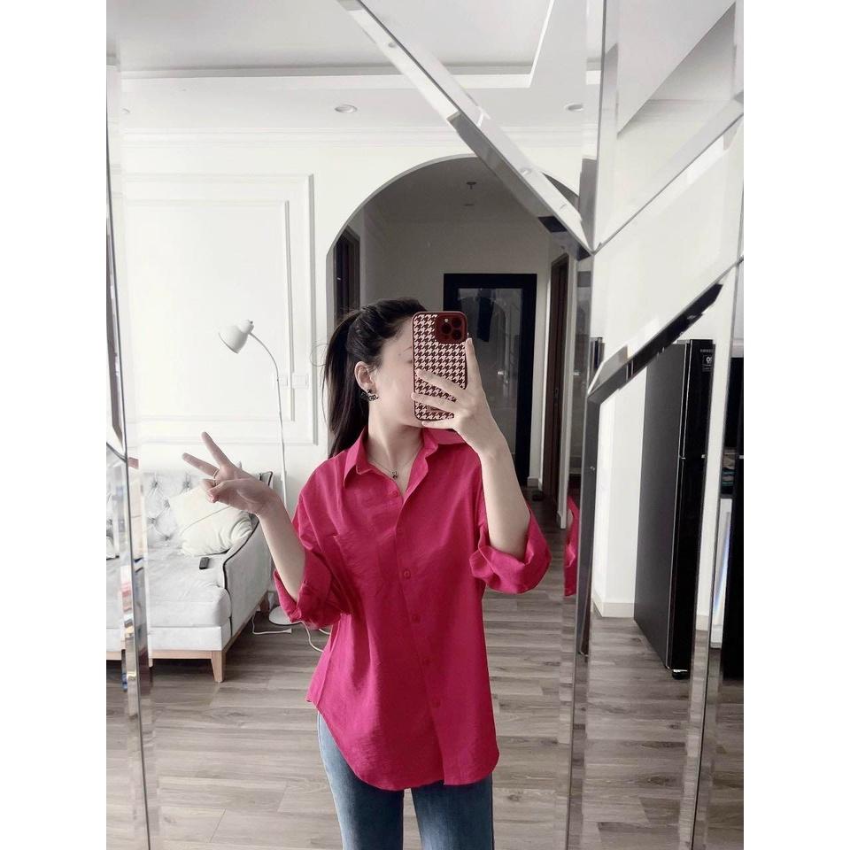 Áo sơ mi hồng sen loại 1, sơmi chất đũi tằm màu hồng 2 khuy tay ZRZ