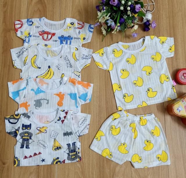 Bộ cotton giấy cộc tay cài vai cho bé