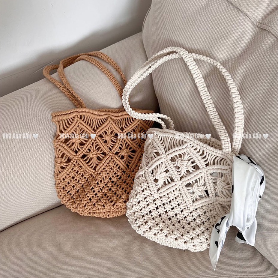 Túi len lưới họa tiết đan vuông vintage cực đẹp