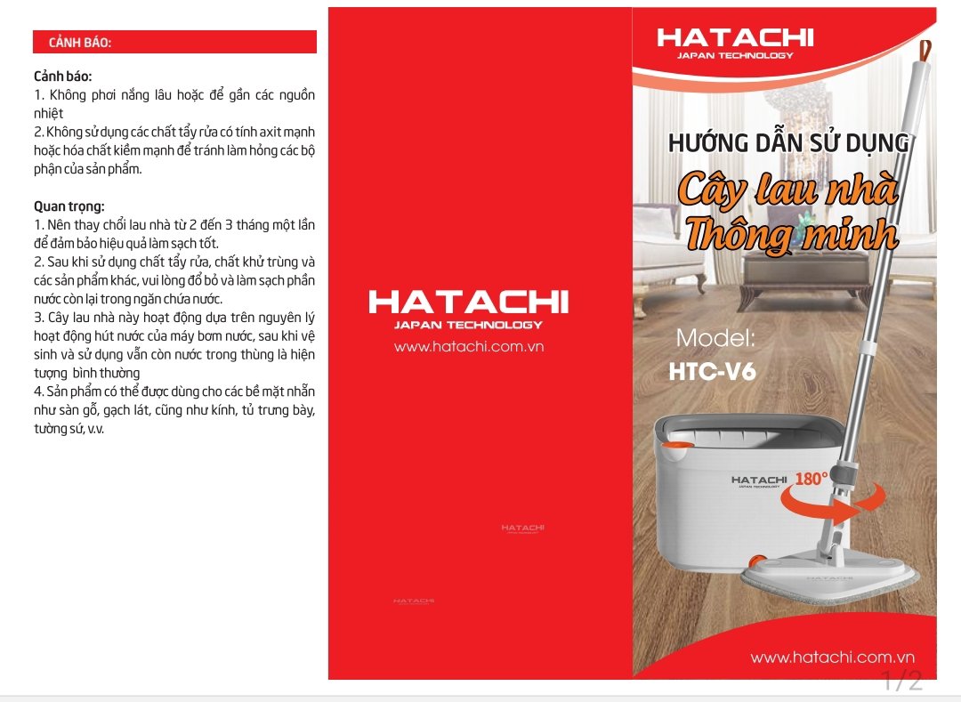 {XẢ KHO} Cây Lau Nhà Thông Minh, Tự Động Tách Nước Bẩn, Tự Động Vắt Khô, Xoay 360 độ Hatachi  HTC - V6 - HÀNG CHÍNH HÃNG