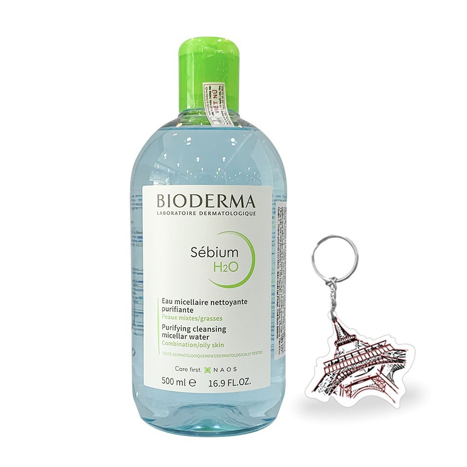 Nước Tẩy Trang Dành Cho Da Dầu, Nhờn, Mụn BIODERMA SÉBIUM H2O 500ml +  Tặng Kèm 1 Móc Khóa Hình Tour Eiffel Viền Đỏ