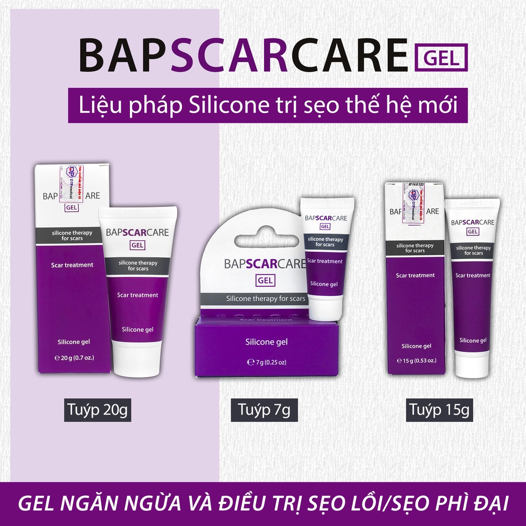 Kem sẹo Bapscarcare cao cấp - Gel sẹo silicone giúp làm mờ và ngăn ngừa các vết sẹo bất thường hiệu quả (Tuýp 15g)