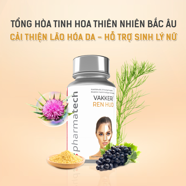 Viên nang làm đẹp da và cải thiện sinh lý nữ Pharmatech Vakker/Ren Hud