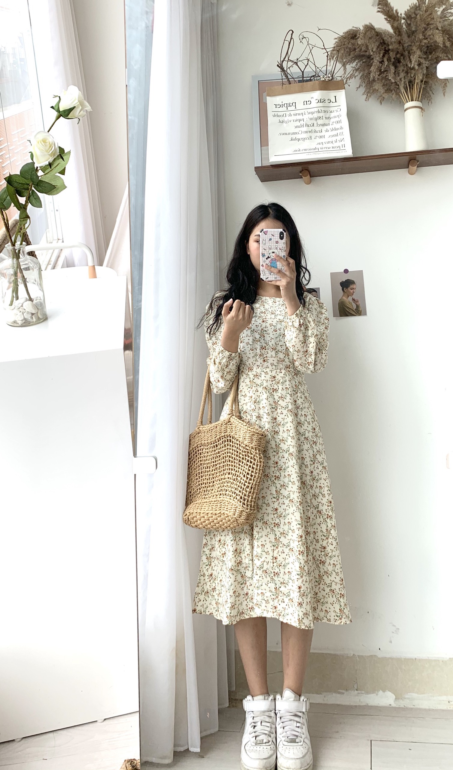 Đầm nữ hoa lá cổ trụ, đầm trung niên, đầm công sở Da28