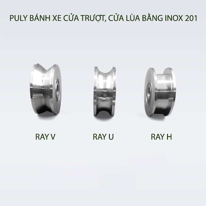 01 Bánh xe Puly cho cửa cổng trượt, cửa lùa bằng inox 201, loại 22x68mm, Hình U, V, H tùy chọn