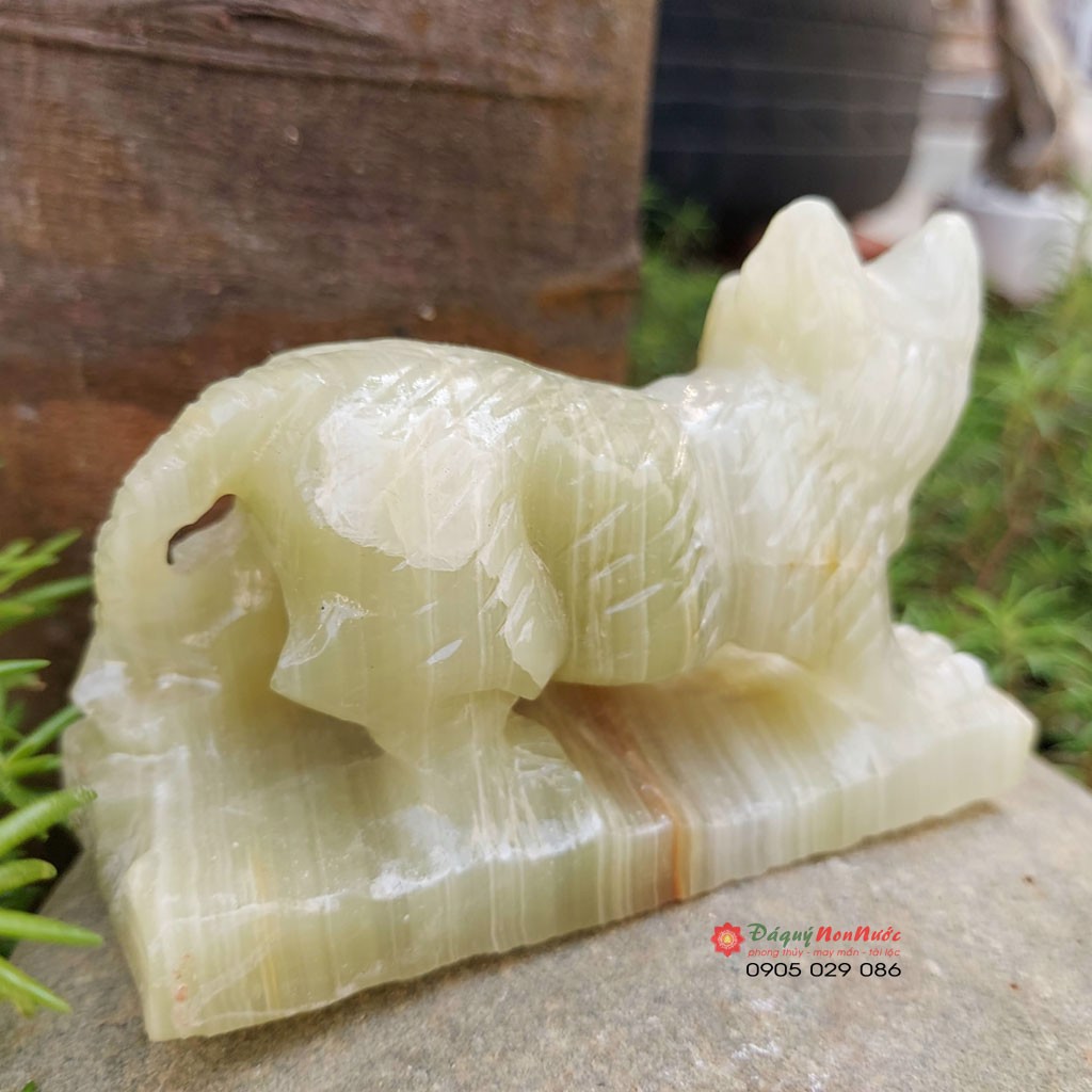 Tượng mèo đá tuổi mẹo 12 con giáp phong thủy đá ngọc Pakistan 10cm đá Non Nước
