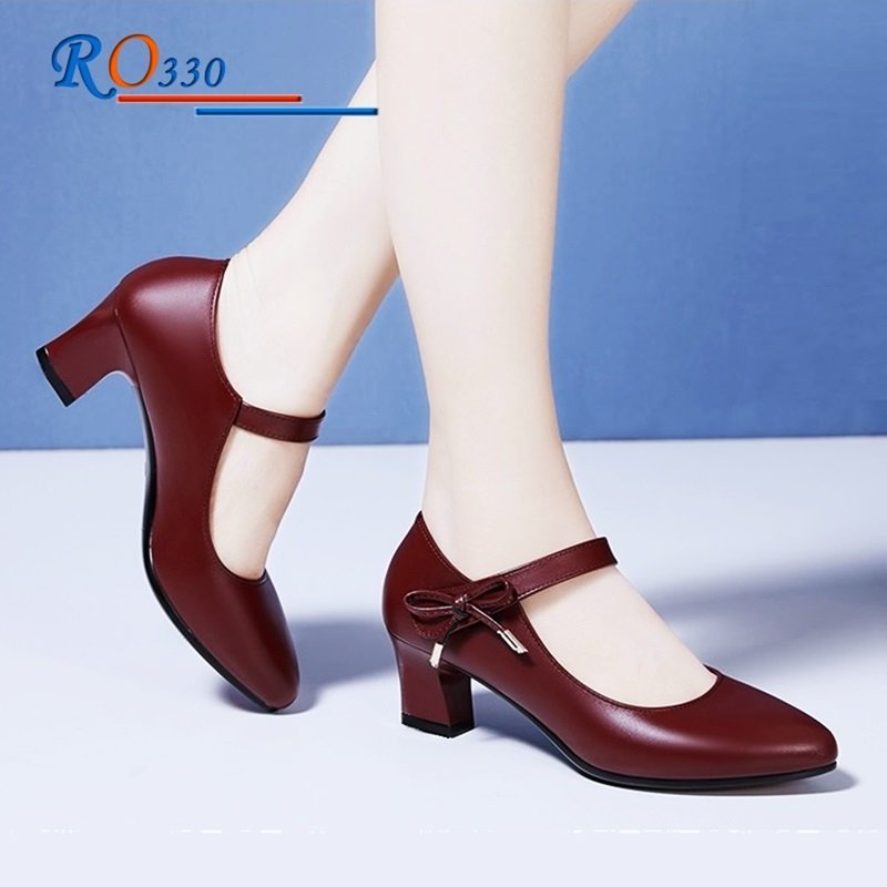 Giày Cao Gót Nữ Đẹp Đế Vuông 5 Phân Hàng Hiệu Rosata Màu Đen Đỏ Kem Ro330 - Đỏ - 39