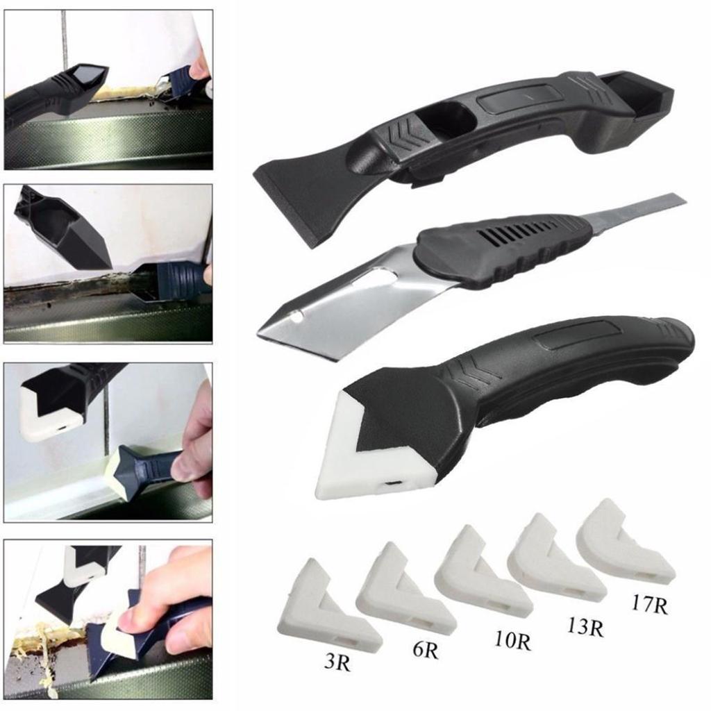 3in1 Silicone Caulking Tools Angle Scraper Removal Tool w/ 5 Pad for Kitchen