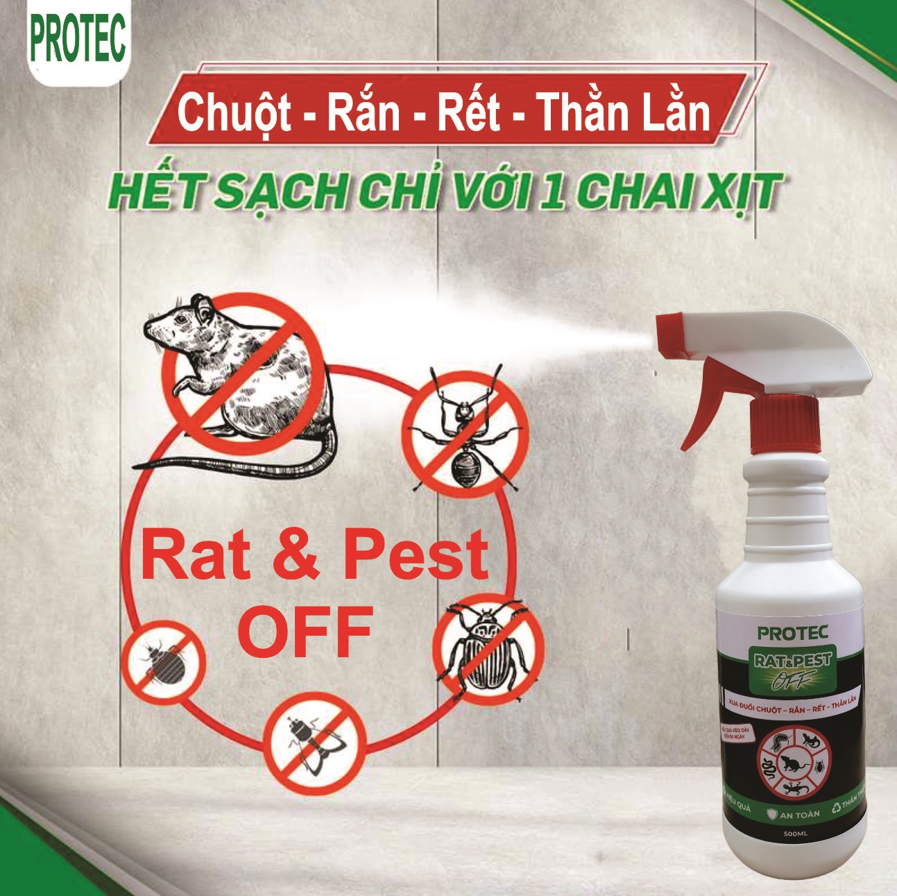 Chai Xịt Đuổi Chuột Protec - Hiệu Quả Đến 90 Ngày - Rat &amp; Pest OFF
