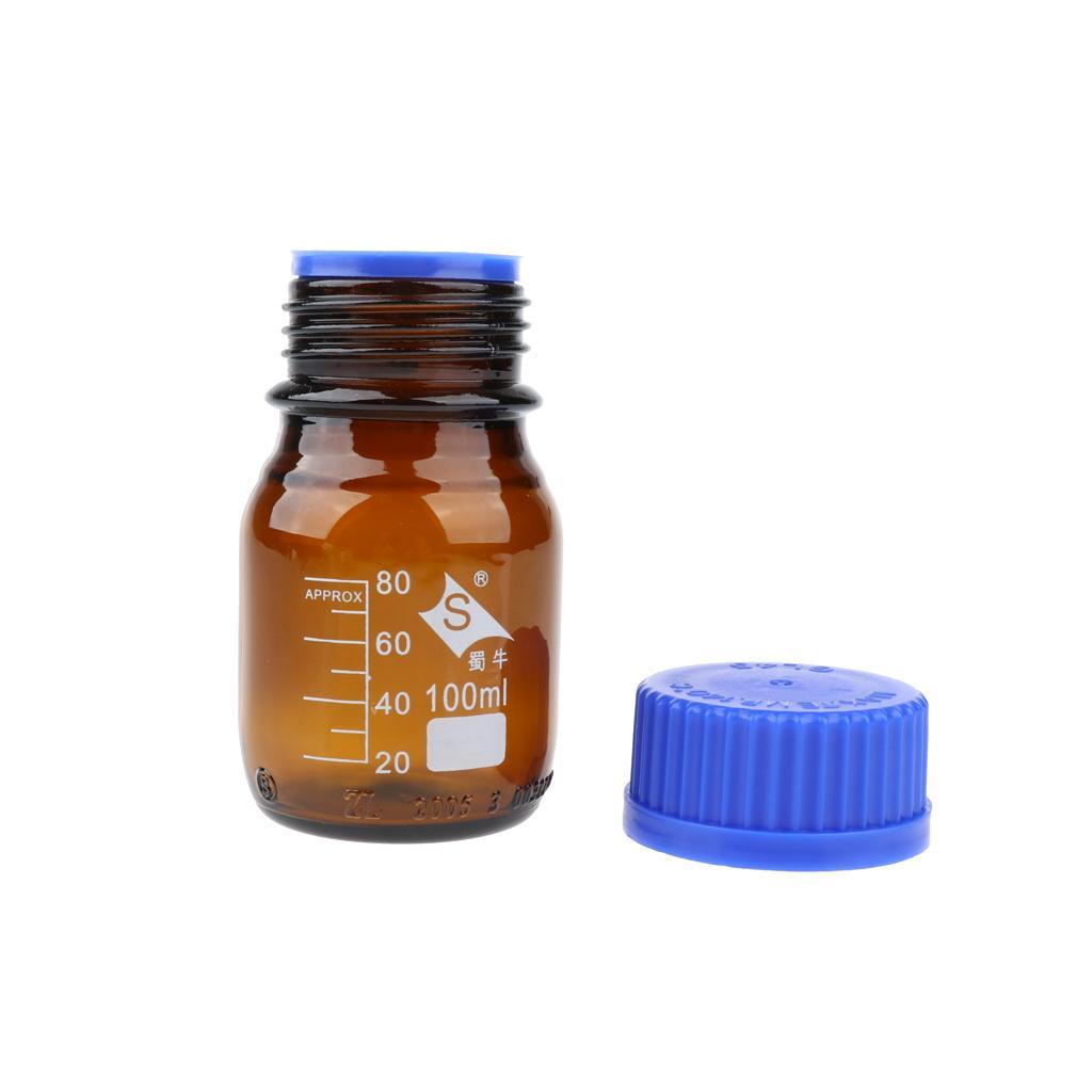 4XGraduated Round Glass Reagent Bottle With Scale Line Screw Cap 250ml+100mL