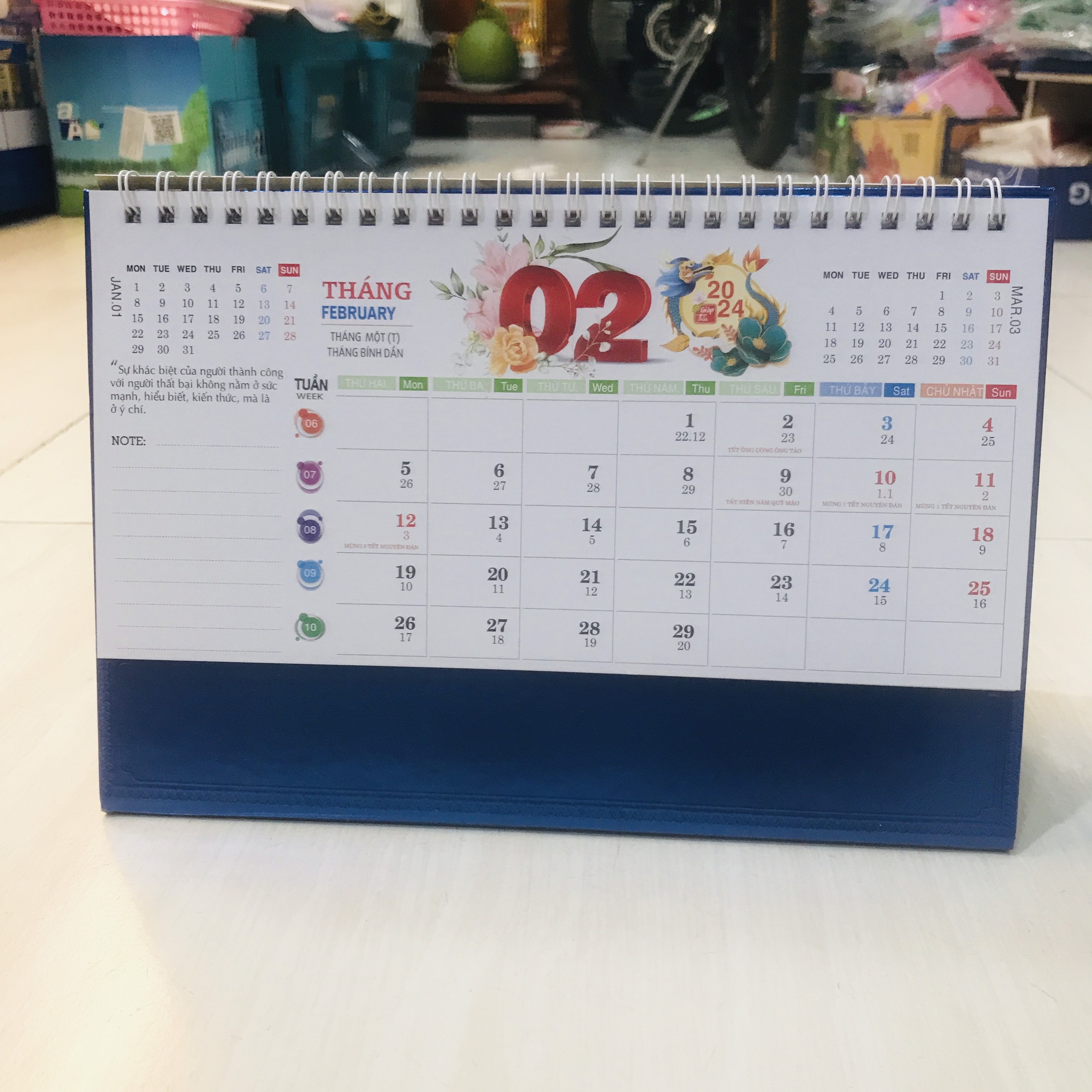 Lịch để bàn 2024kích thước 24cm*16cm có ngày âm