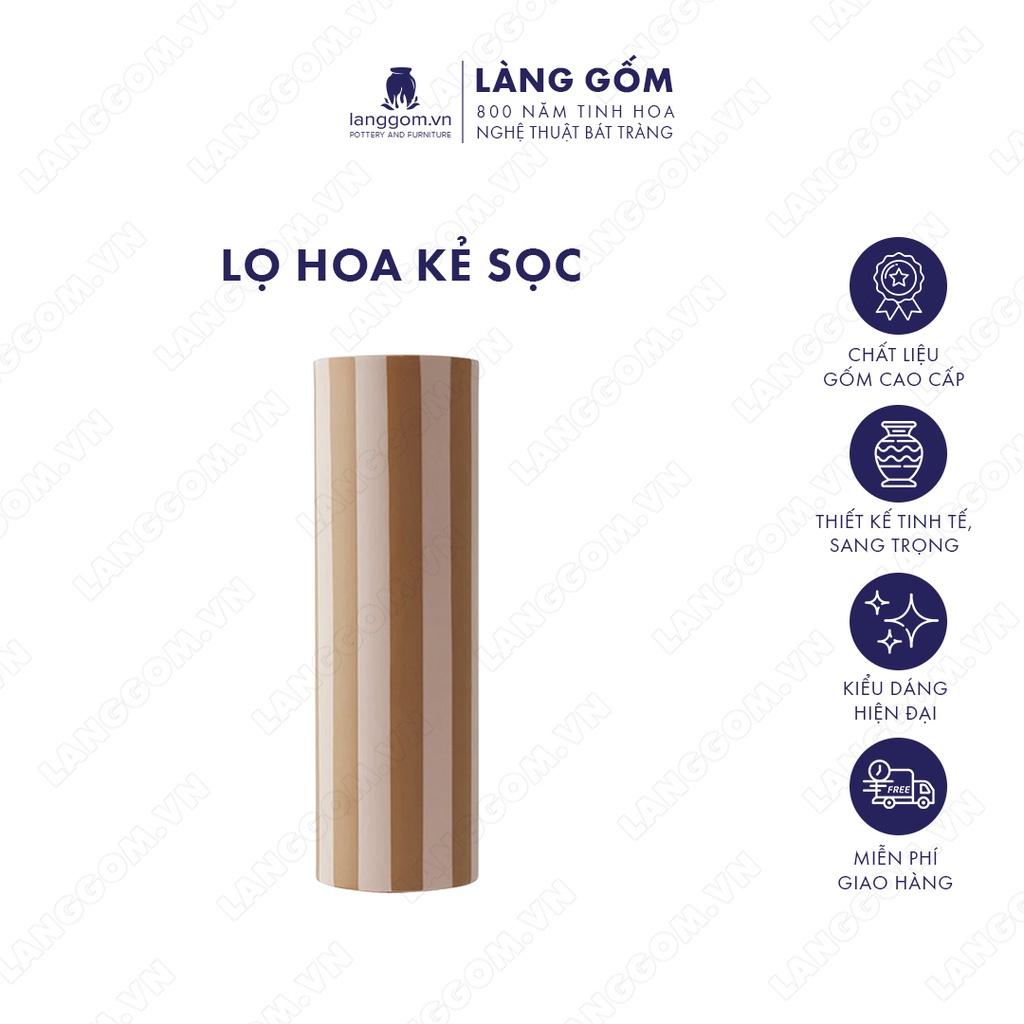 Bình hoa, lọ hoa Gốm sứ Bát Tràng cao cấp Men mát kẻ sọc dùng làm quà tặng, trang trí - Làng Gốm Bát Tràng