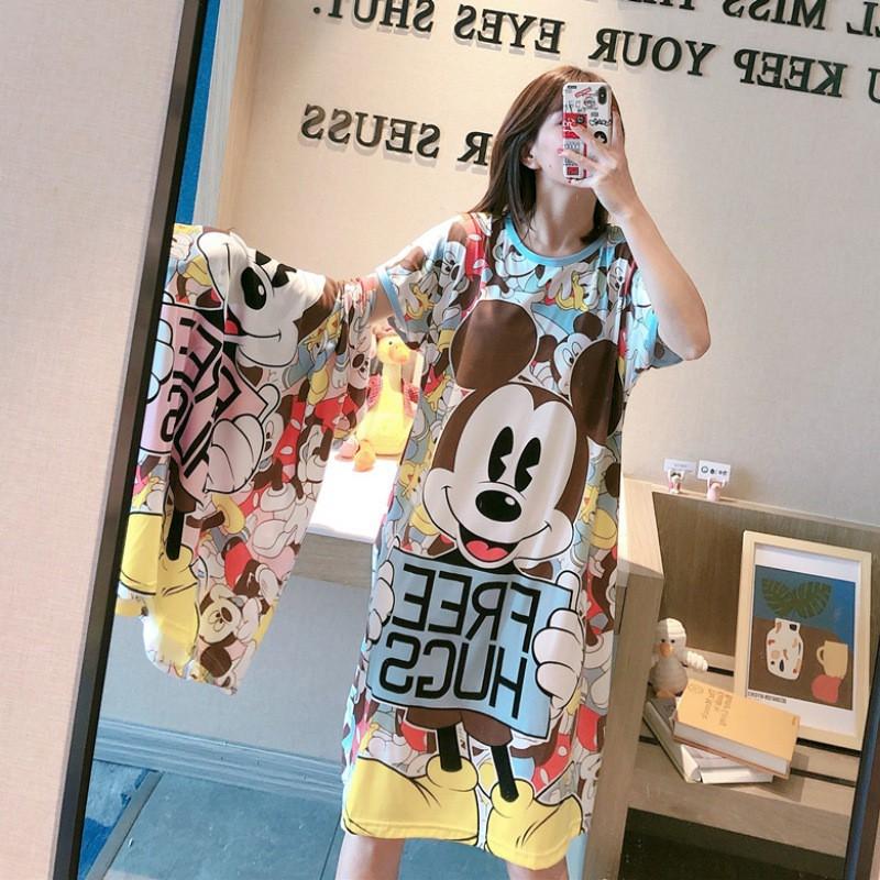 Đầm Ngủ Ngắn Tay In Họa Tiết Hoạt Hình Xinh Xắn Dành Cho Nữ