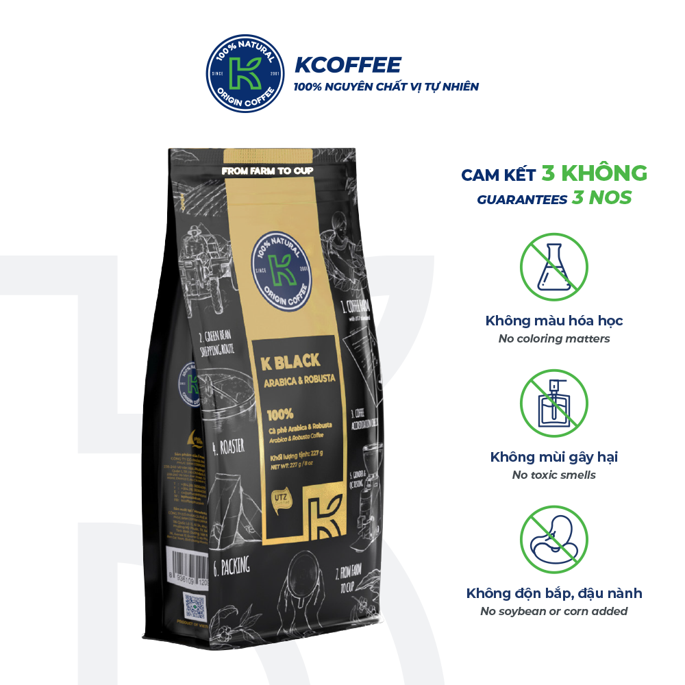 Cà phê rang xay 100% nguyên chất Robusta Arabica xuất khẩu K-Black thương hiệu K Coffee