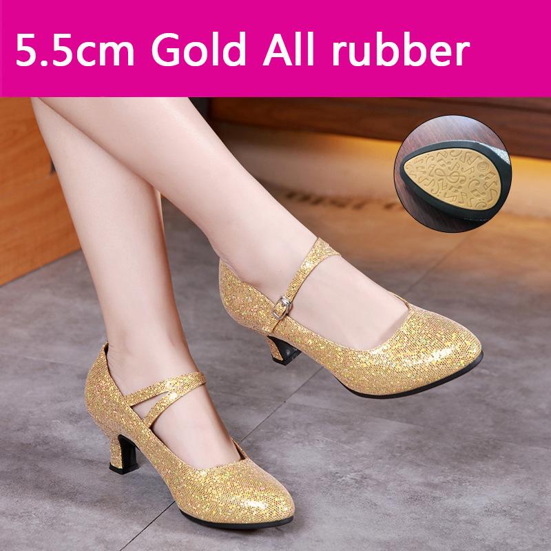 Giày khiêu vũ Latin Latin Phụ nữ Giày khiêu vũ chuyên nghiệp Giày nữ Color: 5.5cm gold Shoe Size: 35