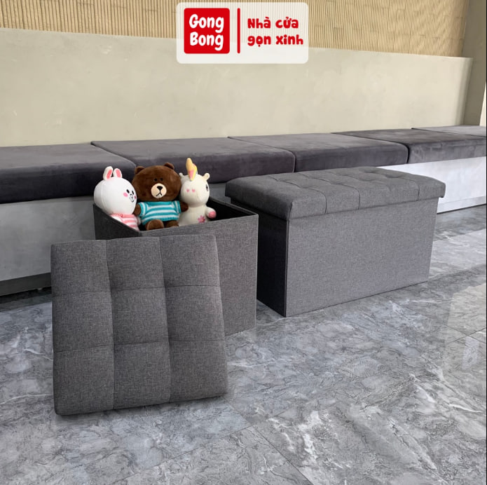 Ghế đựng đồ đa năng, Hộp đựng đồ kiêm ghế sofa mini, Thùng đựng đồ kiêm ghế ngồi khung gỗ bọc vải chắc chắn, tiện lợi