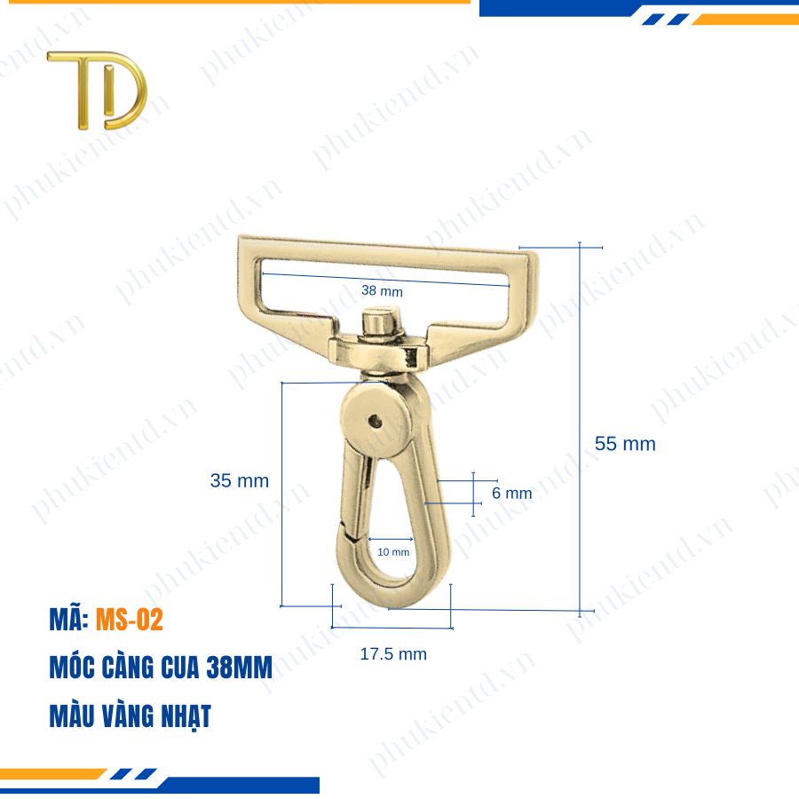 Móc càng cua túi xách,móc khóa càng cua túi xách,móc chó túi xách 38mm Mạ điện bền 5-8 năm