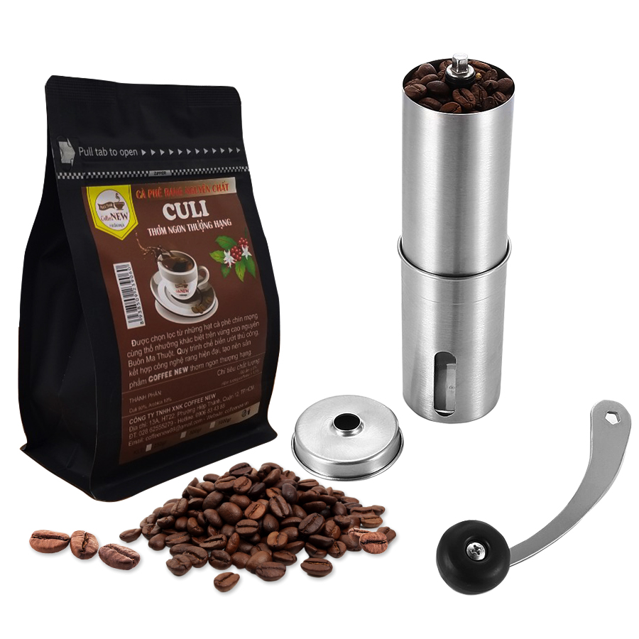 Combo Gói Cà Phê CULI Nguyên Chất Đặc Biệt 300gr Dạng Hạt + Máy Xay Cà Phê Cầm Tay - Coffee New