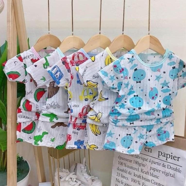 BỘ COTTON GIẤY CỘC TAY CHO BÉ 3-12 KG, GIAO MẪU NGẪU NHIÊN .