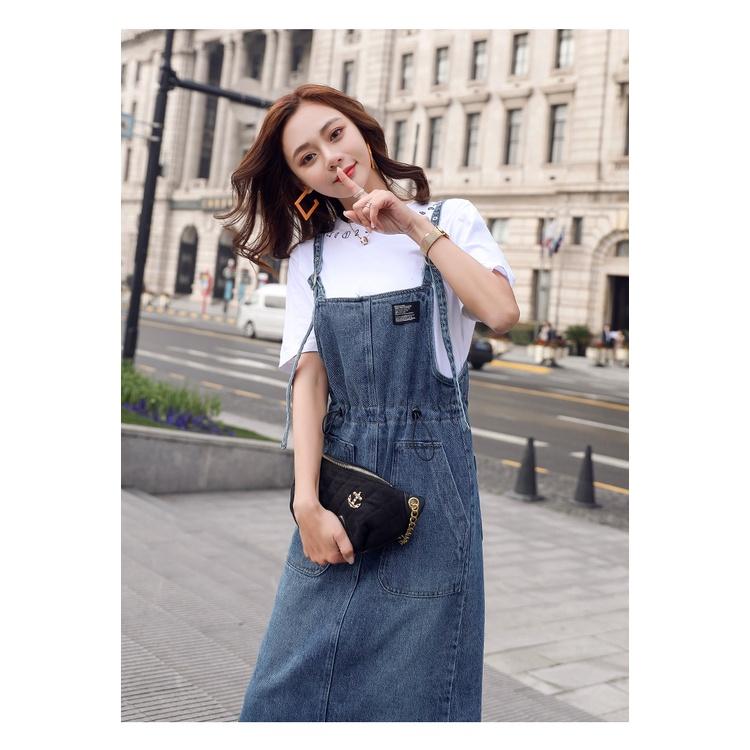 Yếm Váy Jeans Nữ Yurita Chất Bò Phối 2 Túi Trước Kèm Dây Rút Eo Mang Phong Cách Ulzzang Hàn Quốc