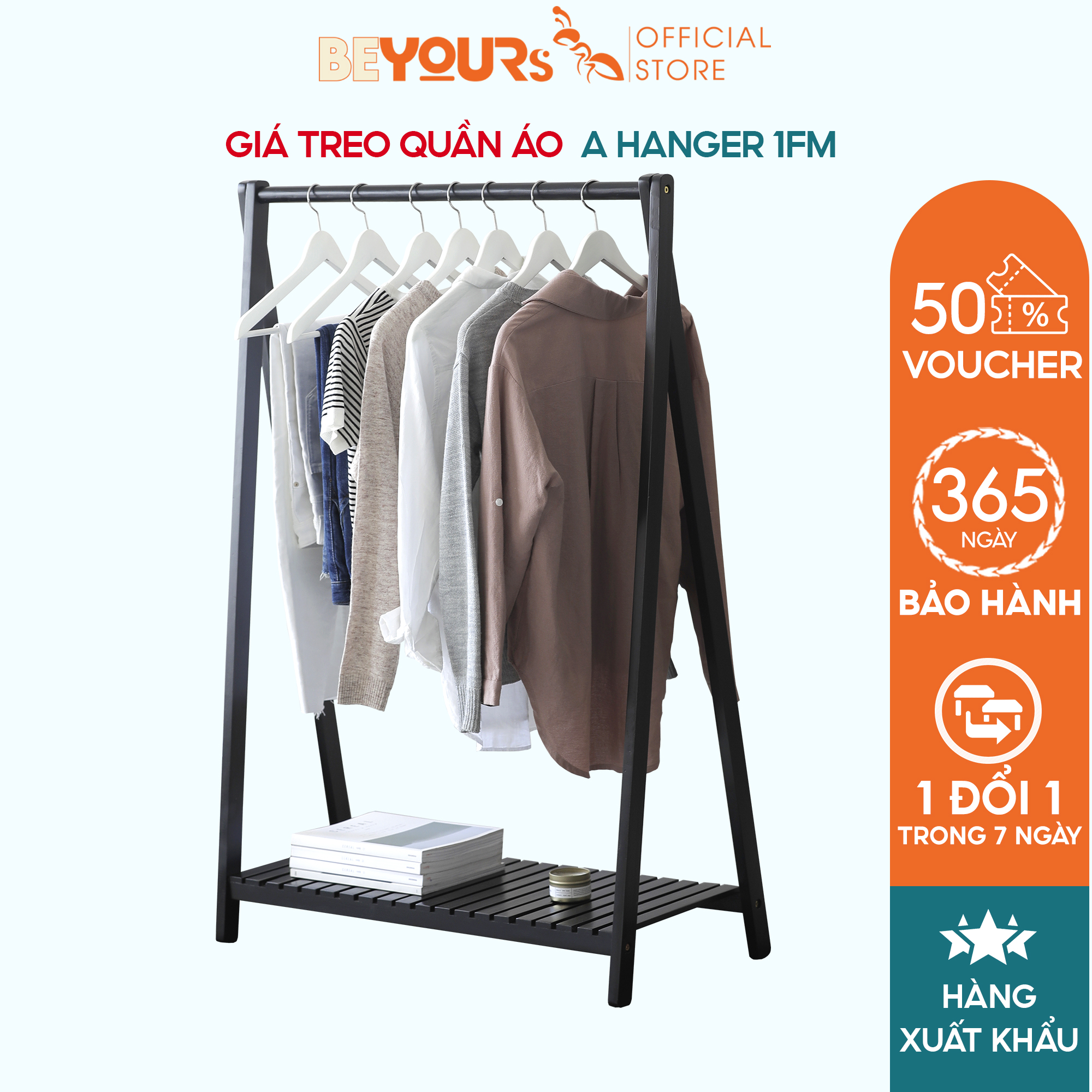 Giá Treo Quần Áo Gỗ BEYOURs - Kệ Gỗ Cây Sào Treo Quần Áo A-Hanger 1FM Lắp Ráp Dễ Dàng - Nội Thất Phòng Ngủ - Đen