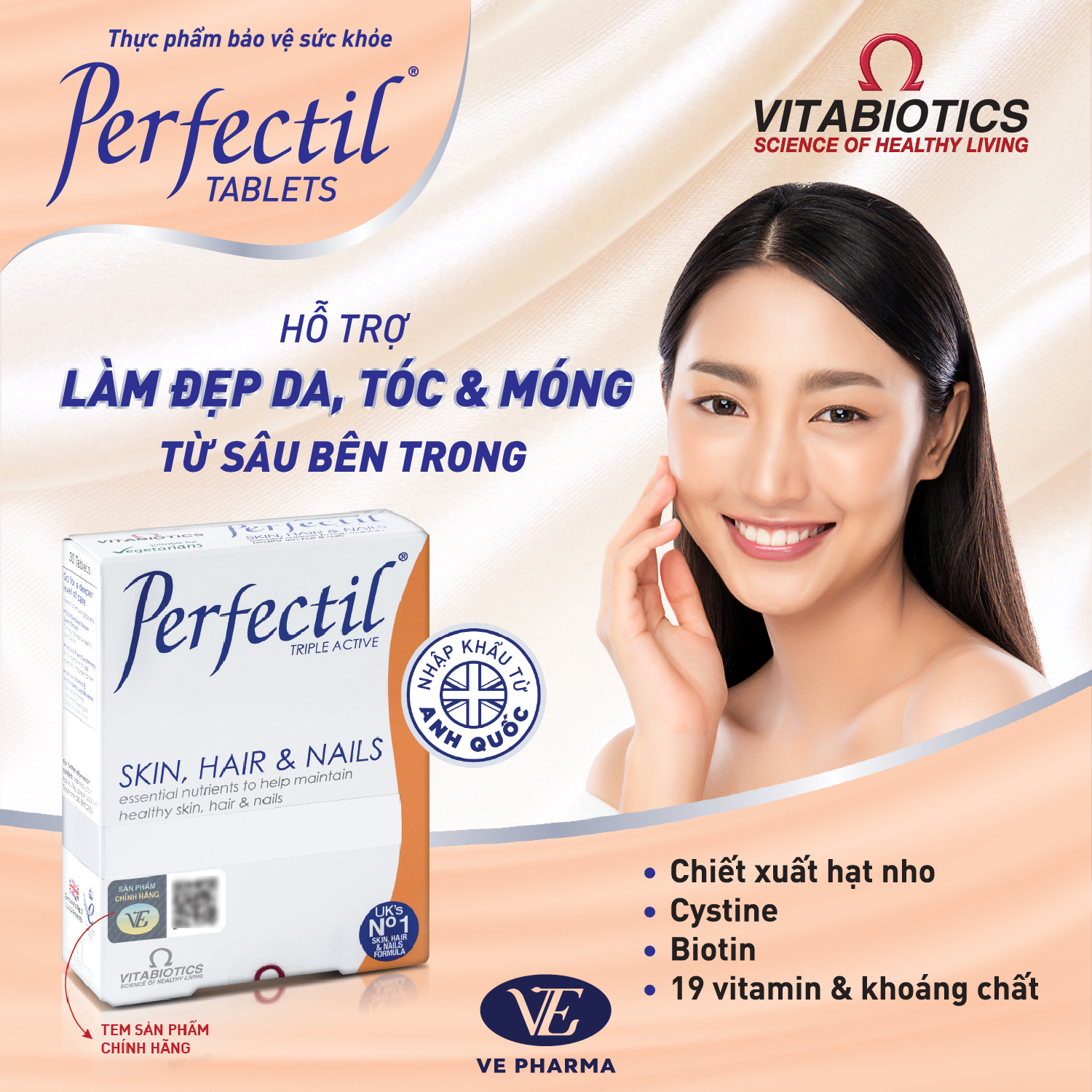 Bộ Sản Phẩm Vitabiotics Viên Uống PERFECTIL Làm Đẹp Da Tóc & Móng 30 Viên Và WELLMAN Tăng Cường Sức Khỏe Cho Nam 30 Viên