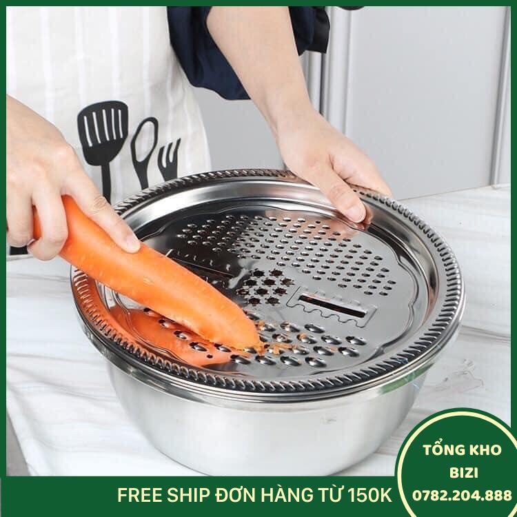 Bộ Rổ 3 Món Inox Bào Hoa Quả- Nạo Rau Củ 26 Cm - Free Ship Toàn Quốc