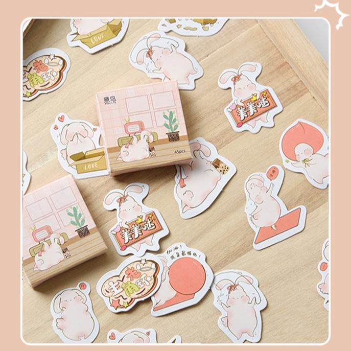 Hộp 45 Sticker Miếng Dán Trang Trí Hình Thỏ Dễ Thương Box Sticker ST237